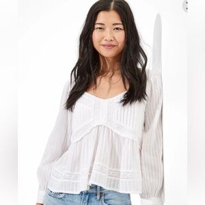 American Eagle White Long Sleeve Babydoll Top XS